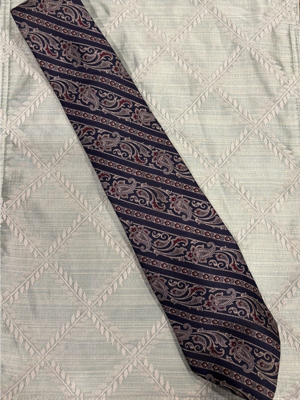 Wembley Navy Paisley Silk Tie with Burgundy & Cream Accents